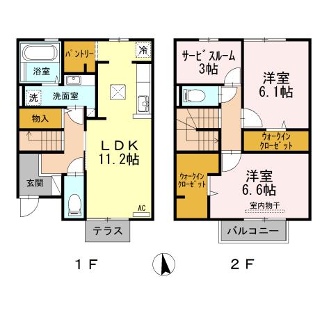 セジュール古国府 C棟(2LDK/1階)の間取り写真