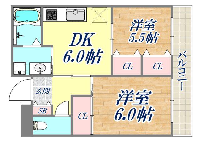 サンハイツ荒田(2DK/1階)の間取り写真
