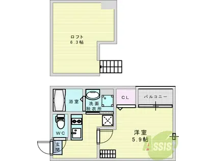 スカイフラット姫島(ワンルーム/1階)の間取り写真