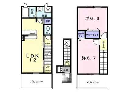 イズミティ・ヒルズ 弐番館(2LDK/2階)の間取り写真