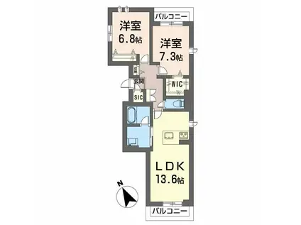 KALMARK海老塚(2LDK/4階)の間取り写真