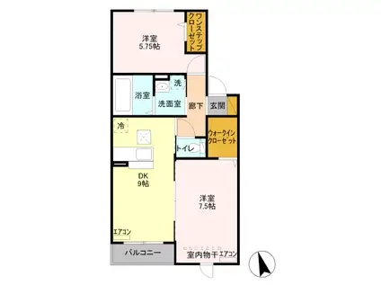 D-ROOM コートヤード KOBUS II102(2DK/1階)の間取り写真