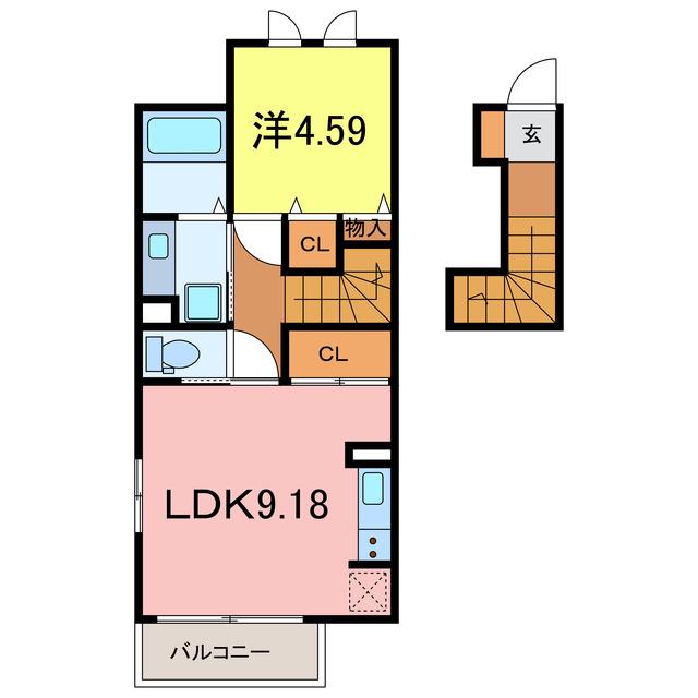 LIVING西岡崎(1LDK/2階)の間取り写真