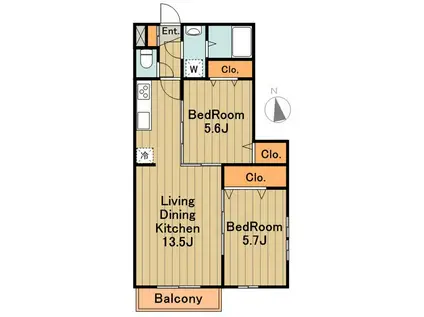 リブリモンタナ2(2LDK/2階)の間取り写真