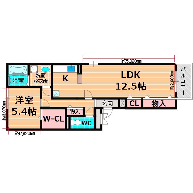 シェソワ鶴見緑地(1LDK/1階)の間取り写真
