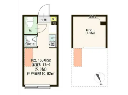 ミルフォード上鷺宮(ワンルーム/1階)の間取り写真