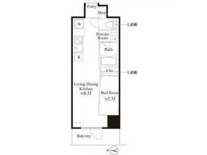 ハーモニーレジデンス東京武蔵関ウエスト SIDE(1LDK/8階)の間取り写真