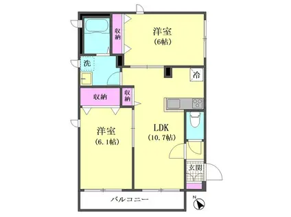 エクセルパール森ケ崎(2LDK/2階)の間取り写真