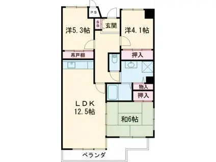 サニーヒル会瀬 2号館(3LDK/4階)の間取り写真