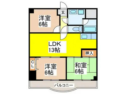 フェルザ長田(3LDK/9階)の間取り写真