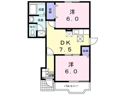 シャンティ北小田(2DK/1階)の間取り写真