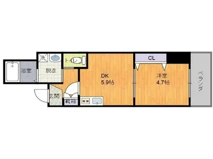 リベルテかじや町(1DK/2階)の間取り写真