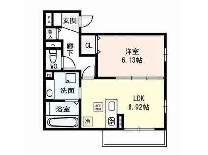 GL PLUS HIGASHIYAGURA(1LDK/3階)の間取り写真