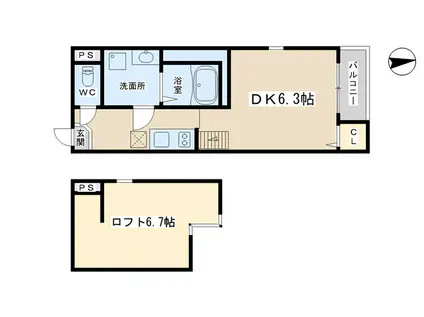 ハーモニーテラス東野八反畑町II(1DK/1階)の間取り写真