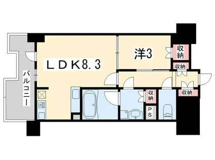 レーベン京都河原町(1LDK/11階)の間取り写真