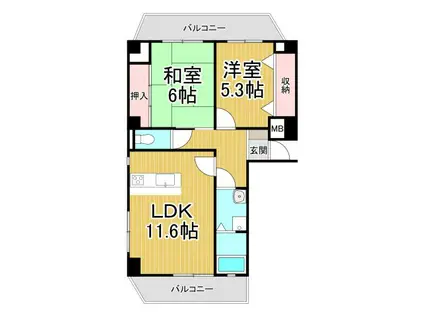 プリムローズ逆瀬川(2LDK/3階)の間取り写真