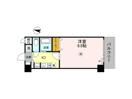 ラッフィナート有瀬(1K/3階)の間取り写真