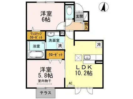 アズールD(2LDK/1階)の間取り写真
