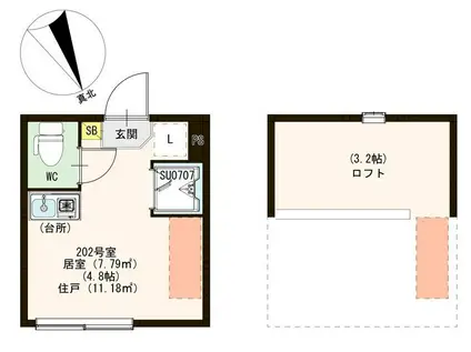 ヴェローナ平井(ワンルーム/2階)の間取り写真