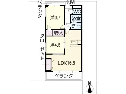 グランドステージ桜ヶ丘(2LDK/6階)の間取り写真