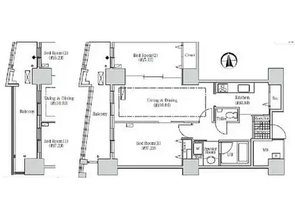 アクティ汐留(2LDK/7階)の間取り写真