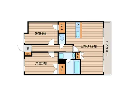 エスコートワン(2LDK/3階)の間取り写真
