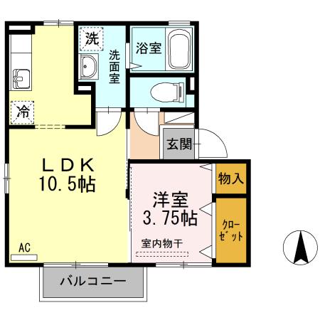 ウィルモア上飯野 B棟(1LDK/2階)の間取り写真