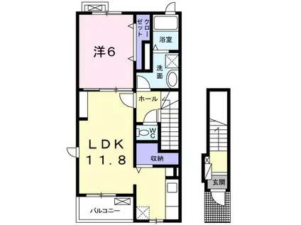 プレステージ若草(1LDK/2階)の間取り写真