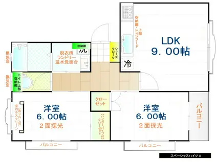 スペーシャスハイツA(2LDK/2階)の間取り写真
