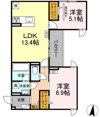 D PAINA 子母口 II(2LDK/3階)の間取り写真