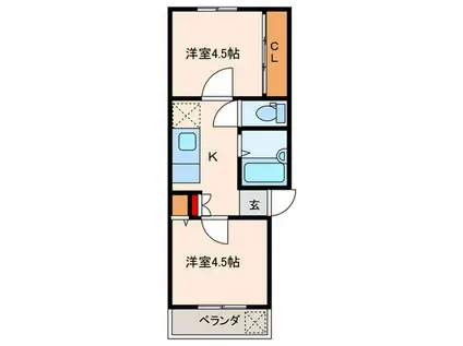 大洋江古田マンション(2K/3階)の間取り写真