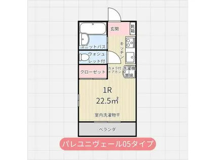 パレ・ユニヴェール(ワンルーム/2階)の間取り写真