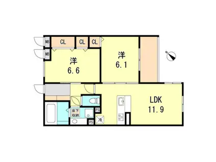 グリーヴィラ魚住(2LDK/3階)の間取り写真