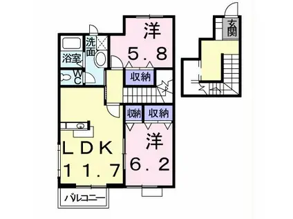ラフィナート エスパシオA・B(2LDK/2階)の間取り写真