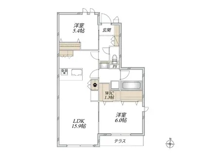 ARYA RESIDENCE 御厨 II(2LDK/1階)の間取り写真