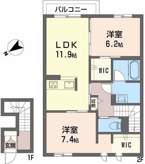 イースト ベイ(2LDK/2階)の間取り写真