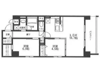 LUX玉造(2LDK/6階)の間取り写真