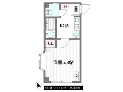 マメゾントア(1K/1階)の間取り写真