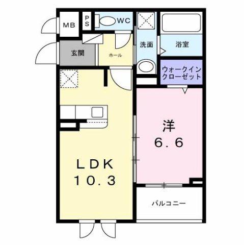 パイン山城(1LDK/2階)の間取り写真
