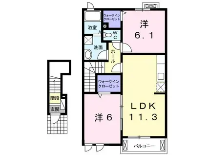 エクセレント ガーデン 雅I(2LDK/2階)の間取り写真