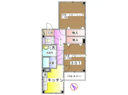 サンシャインハウス(2K/3階)の間取り写真