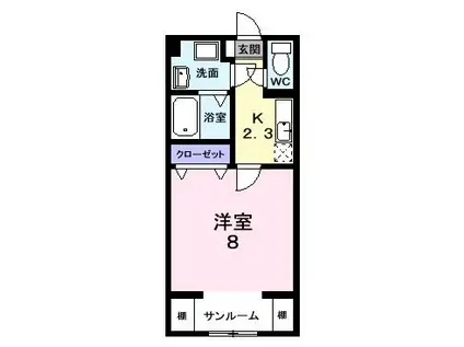 ラヴィッサン・ボヌール(1K/2階)の間取り写真