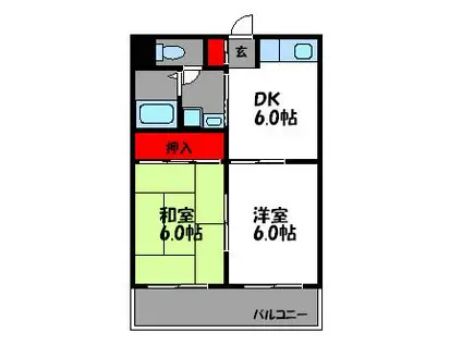 マーキスひがし(2DK/2階)の間取り写真