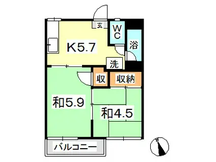ルエド里庄町(2K/2階)の間取り写真