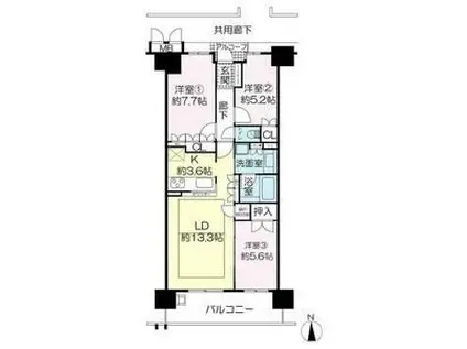 京都桂川つむぎの街 グランスクエア(3LDK/8階)の間取り写真