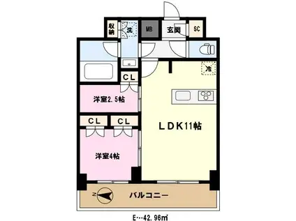 ライムレジデンスカワグチイースト(2LDK/6階)の間取り写真