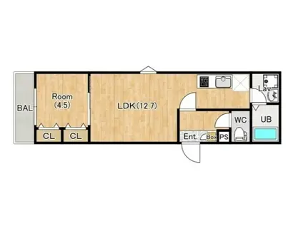 ジーメゾン千葉村田町エベッラ(1LDK/2階)の間取り写真