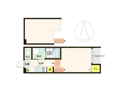 ハーモニーテラス六丁の目(1K/1階)の間取り写真