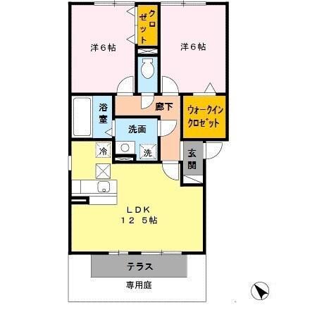 メゾン・モンテリベールII(2LDK/1階)の間取り写真