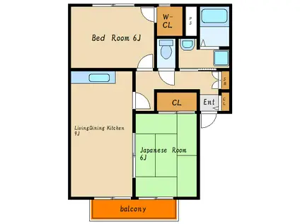 サンビレッジ吉川E(2LDK/2階)の間取り写真